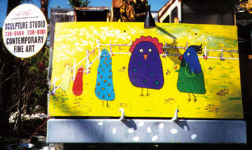 'Barnyard Conversation' by Lois Niesen with gallery sign
